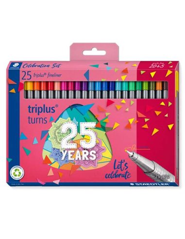 Staedtler Triplus Fineliner 334, lot de 25 marqueurs à pointe fine – trait d'environ 0,3 mm – encre à base d'eau – couleurs asso