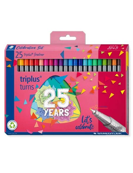 Staedtler Triplus Fineliner 334, lot de 25 marqueurs à pointe fine – trait d'environ 0,3 mm – encre à base d'eau – couleurs asso