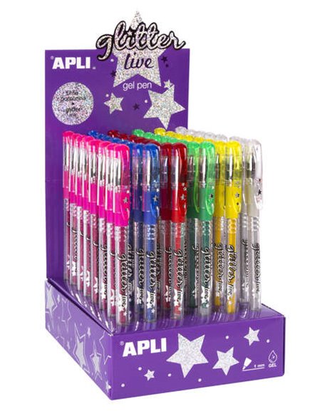 Stylo gel Apli Glitter Live - 48 stylos à encre gel pailletée - Durables, à séchage rapide et longue durée - Épaisseur d'écritur