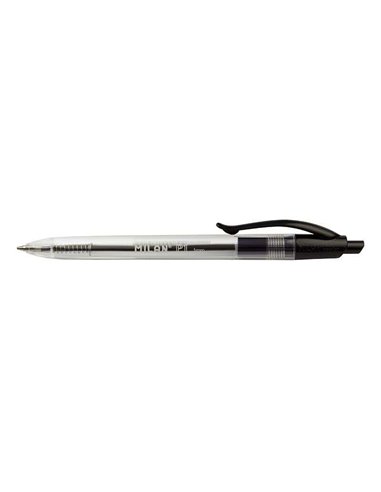 Stylo à bille rétractable Milan P1 - Pointe ronde 1 mm - Corps transparent - Noir