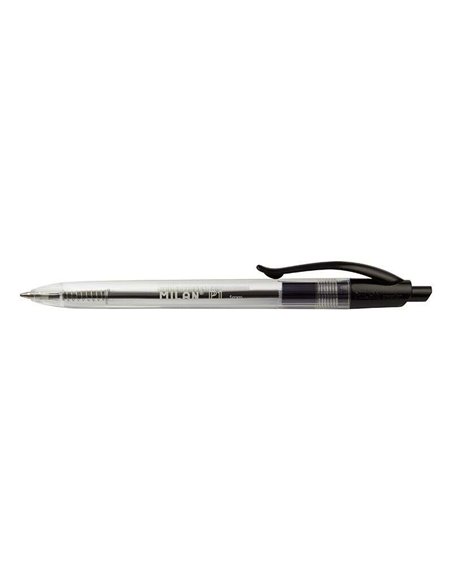 Stylo à bille rétractable Milan P1 - Pointe ronde 1 mm - Corps transparent - Noir