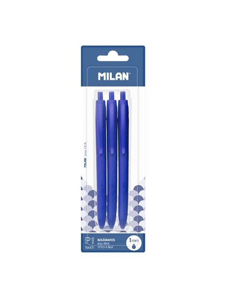 Lot de 3 stylos à bille rétractables Milan P1 Touch - Pointe ronde 1 mm - Encre à base d'huile - Écriture fluide - Portée d'écri