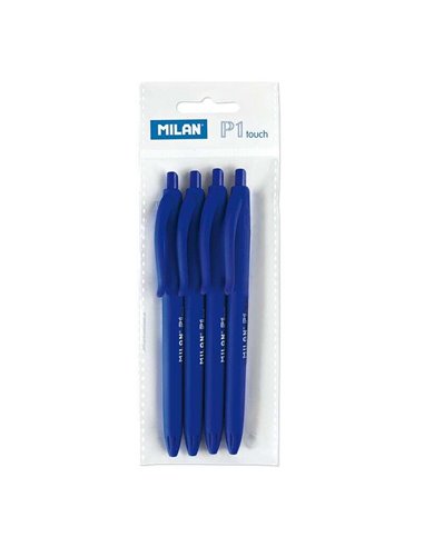 Lot de 4 stylos à bille rétractables Milan P1 Touch - Pointe ronde 1 mm - Encre à base d'huile - Écriture fluide - Portée d'écri