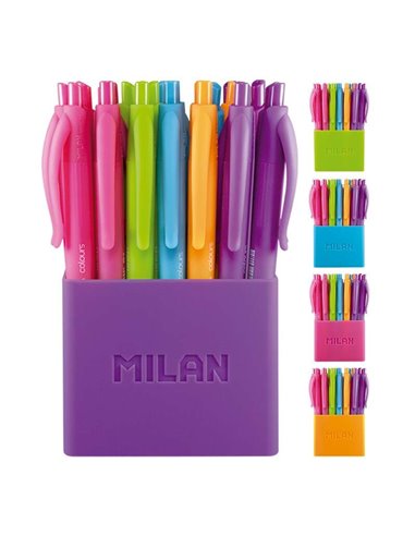 Lot de 24 stylos à bille rétractables Milan P1 Touch Colours - Pointe ronde 1,0 mm - Encre à l'huile - Corps couleur encre - Cou