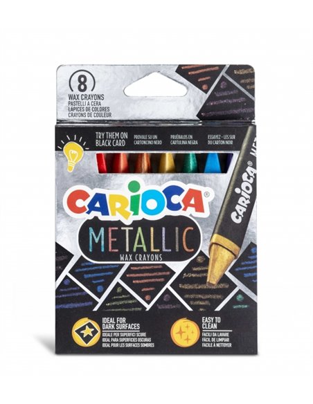 Carioca Metallic Pack de 8 cires métallisées - Maxi Body triangulaire - Couleurs couvrantes pour surfaces sombres - Facile à net