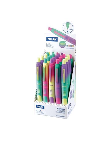 Milan Compact Sunset, coffret de 20 stylos à bille rétractables – Pointe ronde 1 mm – Corps multicolore pastel – Couleur bleu