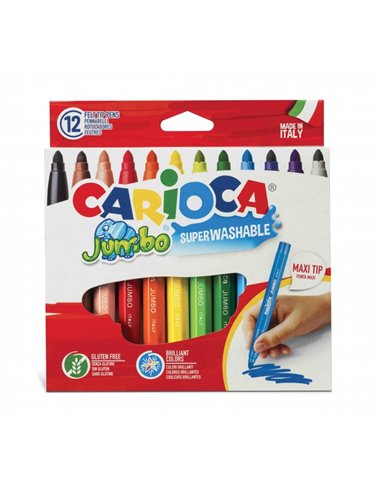 Lot de 12 marqueurs Carioca Jumbo - Corps octogonal Maxi - Encre super lavable - Pointe bloquée Maxi 6 mm - Capuchon ventilé - C