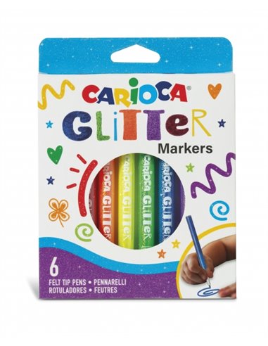 Boîte de 6 marqueurs Carioca Glitter - Pointe 1 mm - Encre liquide à base d'eau - Pointe de haute qualité - Effet pailleté - Rés
