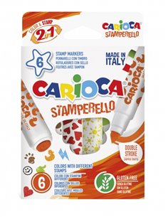 Lot de 6 marqueurs Carioca Stamperello avec tampons - Double pointe - 6 couleurs différentes - Encre lavable non toxique - Coule