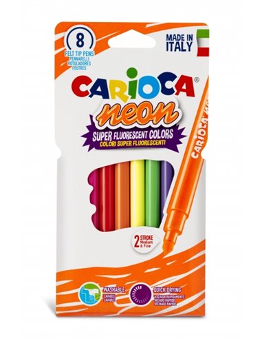 Lot de 8 marqueurs néon Carioca - Encre fluorescente - Parfait pour colorier et souligner - Lavable sur peau et tissus - Pointe 