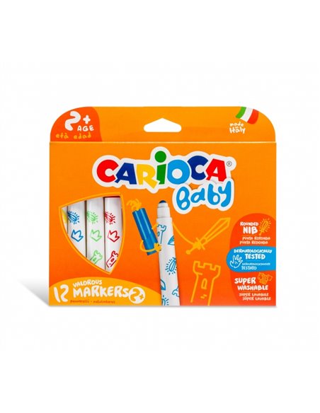 Lot de 12 marqueurs Carioca Baby - Pointe ronde et bloquée - Corps large - Super lavables - Testés dermatologiquement - Différen