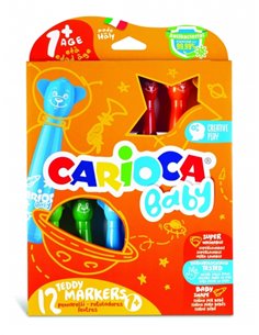 Lot de 12 feutres Carioca Baby Teddy - Ultra sûrs - Forme ergonomique - Encre super lavable - Testés dermatologiquement - Différ