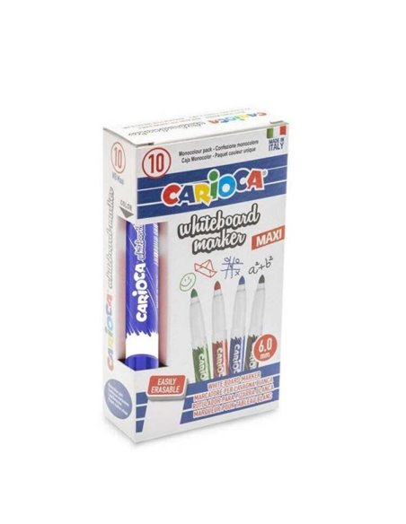 Marqueur pour tableau blanc Carioca Maxi - Capuchon à clip - Effacement facile - Séchage rapide - Pointe 6 mm - Bleu