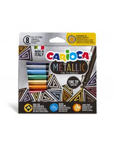 Lot de 8 marqueurs métalliques Carioca Metallic Fine - Pointe fine - Idéal pour les surfaces sombres - Couleurs permanentes sur 