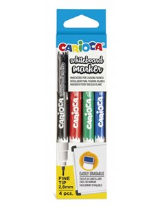 Lot de 4 marqueurs pour tableau blanc à pointe fine Carioca - Séchage rapide - Effaçables - Pointe de 2,8 mm - Différentes coule