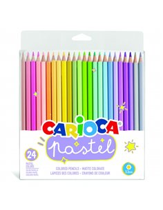 Lot de 24 crayons en bois Carioca - Couleurs pastel - Corps hexagonal - Couleurs vives et lavables - Écriture douce - Mine sûre 