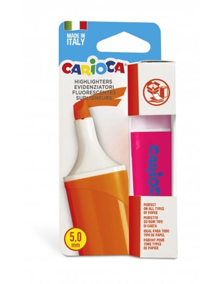 Surligneur Carioca Memolight - Pointe biseautée 5 mm - Lumineux et lavable - Encre à base d'eau - Rose