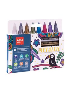 Lot de 8 marqueurs métalliques Apli - Corps rond et pointe de 4,2 mm - Idéal pour décorer sur papier, carton, céramique, etc. - 