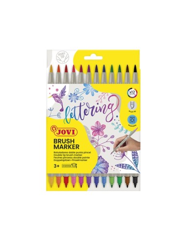 Lot de 12 marqueurs à double pointe Jovi Brush – Pointe pinceau de 4,5 mm et pointe rigide de 2,5 mm – Encre à base d'eau – Idéa