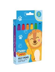 Jovi My First Felt Pen Lot de 6 marqueurs - Encre super lavable - Taille idéale pour les petites mains - Pointe anti-brûlure - L