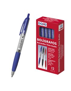 Stylos à encre à base d'huile rétractables Dohe - Stylo à bille 1 mm - Trait 0,4 mm - Corps transparent avec grip en caoutchouc 
