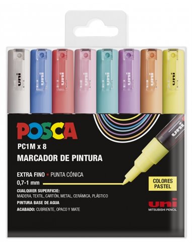 Lot de 8 marqueurs peinture Posca PC1M - Pointe conique 0,7 mm - Encre à base d'eau - Non permanent - Résistant à la lumière - I