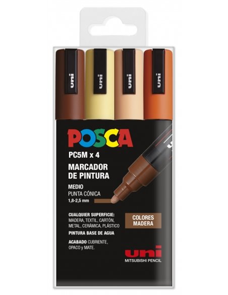 Lot de 4 marqueurs peinture Posca PC-5M - Pointe ogive 1,8-2,5 mm - Encre à base d'eau - Résistante à la lumière - Non permanent
