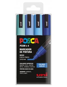Lot de 4 marqueurs peinture Posca PC-5M - Pointe ogive 1,8-2,5 mm - Encre à base d'eau - Résistant à la lumière - Couleurs assor