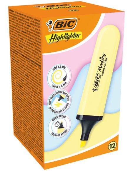 Marqueur plat fluorescent Bic Marking Marking - Pointe biseautée - Tracé compris entre 1,20 et 4,60 mm - Encre à base d'eau - Ja