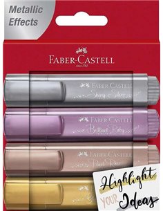 Lot de 4 marqueurs fluorescents Faber-Castell Textliner 46 Metallic - Pointe biseautée - Tailles de trait de 1 à 5 mm - Encre à 