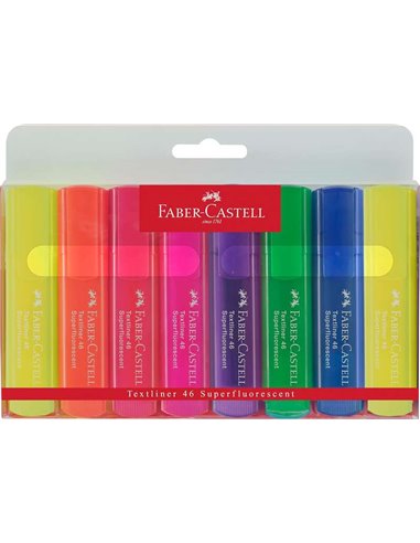 Faber-Castell Textliner 46 Super Fluorescent, lot de 8 marqueurs fluorescents - Pointe biseautée - Tailles de trait de 1 à 5 mm 