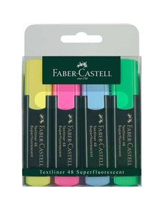 Lot de 4 marqueurs fluorescents Faber-Castell Textliner 48 - Pointe biseautée - Tailles de trait entre 1,2 mm et 5 mm - Encre à 