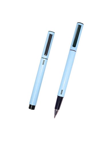 Stylos à bille Dohe élégants et légers en métal - Corps ovale bleu ergonomique - Capuchon avec clip - En aluminium - Encre bleue