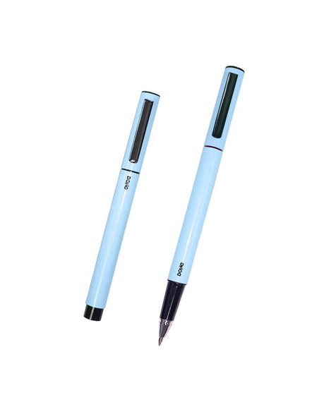 Stylos à bille Dohe élégants et légers en métal - Corps ovale bleu ergonomique - Capuchon avec clip - En aluminium - Encre bleue