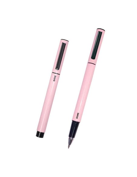 Stylos à bille élégants et légers Dohe en métal - Corps ovale rose - Ergonomiques et glisse parfaite - Capuchon assorti avec cli