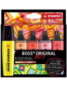 Pack de 5 marqueurs fluorescents Stabilo Boss Original Arty aux couleurs chaudes - Tailles de trait 2-5 mm - Encre à base d'eau