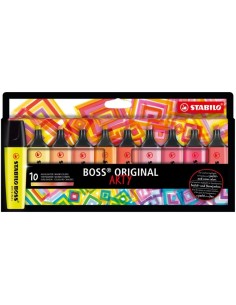 Pack de 10 marqueurs fluorescents Stabilo Boss Original Arty aux couleurs chaudes - Tailles de trait 2-5 mm - Encre à base d'eau