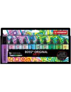 Pack de 10 marqueurs fluorescents Stabilo Boss Original Arty aux couleurs vives - Tailles de trait : 2 à 5 mm - Encre à base d'e