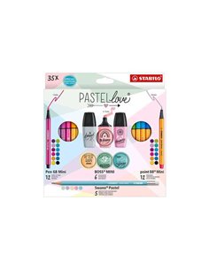 Pack de 35 marqueurs et surligneurs Stabilo Pastellove : 12 mini-surligneurs Premium Pen 68, 12 mini-surligneurs Point 88, 6 sur