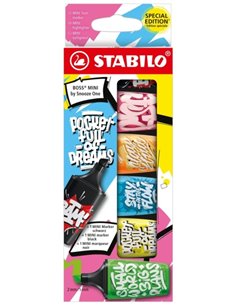 Stabilo Boss Mini par Snooze Lot de 6 mini marqueurs fluorescents - Tailles de trait 2-5 mm - Encre à base d'eau - Anti-dessèche
