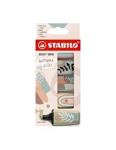 Pack de 5 marqueurs fluorescents Stabilo Boss Mini Naturevibes - Trait entre 2 et 5 mm - Encre à l'eau - Anti-dessèchement - Cou