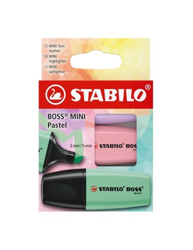 Stabilo Boss Mini Pastel Pack de 3 Marqueurs Fluorescents - Gamme de traits entre 2 et 5 mm - Encre à base d'eau - Anti-séchage 