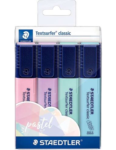 Marqueurs fluorescents Staedtler Textsurfer Classic 364, lot de 4 – Séchage rapide – Ligne 1 – 5 mm environ – Couleurs assorties