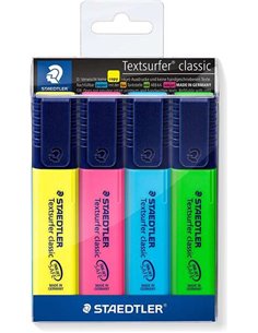 Marqueurs fluorescents Staedtler Textsurfer Classic 364, lot de 4 – Séchage rapide – Ligne 1 – 5 mm environ – Couleurs assorties