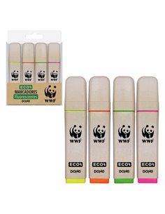 Lot de 4 marqueurs fluorescents ECO Dohe - Pointe biseautée - Course de 1 à 5 mm - Encre à base d'eau - Couleurs assorties