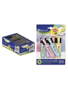 Lot de 6 marqueurs pastel fluorescents Bismark - Encre à séchage rapide - Pointe biseautée - Idéal pour souligner et surligner -