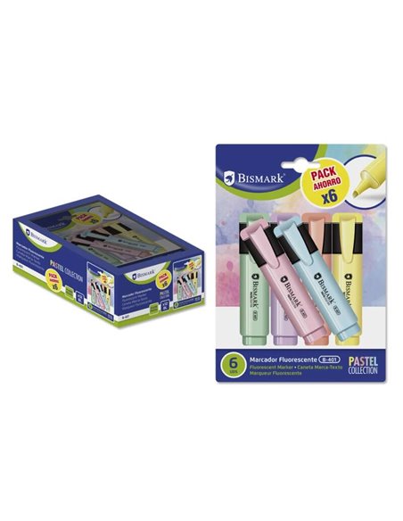 Lot de 6 marqueurs pastel fluorescents Bismark - Encre à séchage rapide - Pointe biseautée - Idéal pour souligner et surligner -