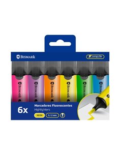Lot de 6 marqueurs fluorescents Bismark - Pointe biseautée 2 - 5 mm environ - Encre à base d'eau - Longue durée - Couleurs fluo 