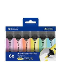 Lot de 6 marqueurs fluorescents Bismark - Pointe biseautée 2 - 5 mm environ - Encre à base d'eau - Longue durée - Couleurs paste