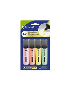 Lot de 4 marqueurs fluorescents Bismark - Pointe biseautée 2 - 5 mm environ - Encre à base d'eau - Longue durée - Couleurs paste